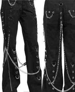 Tripp women's black/black cotton U Chain zip off wide leg pant with chain, spikes, rings