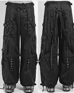 Tripp NYC mens' black/black cotton Mega wide leg pant with chain, straps, black hardware
