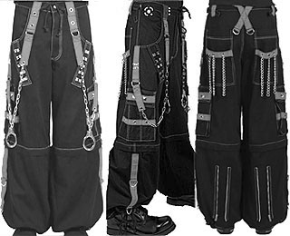 Tripp NYC men's black/black wide leg cotton Lock Up bondage pant with straps, zips off to shorts