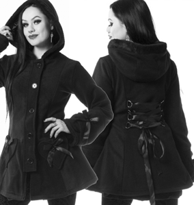Poizen Industries ladies' Alison black poly lolita style short jacket with back lacing, heart pockets, bow details