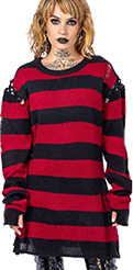 Heartless polyacrylic black red stripe ladies sweater.