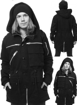 Chemical Black Bastian black cotton poly hooded parka with zips