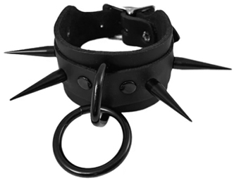 Funk Plus black leather loop and ring tall black pin spike bracelet