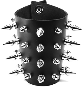 Funk Plus black leather 4 inch curve spike bracelet with 1 inch and 1./2 inch spikes