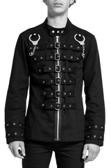 Tripp NYC men's unisex black front zip cotton silver handcuff moto jacket