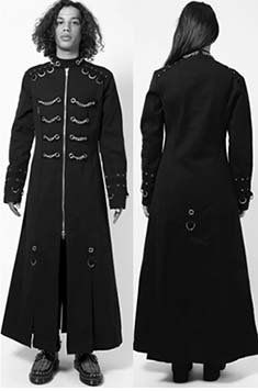 Tripp NYC men's unisex black front zip cotton long Chain Eyelet coat with eyelets