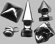 Metal 1/2 inch pyramid stud, 1 inch screw spike, ghumgroo bells