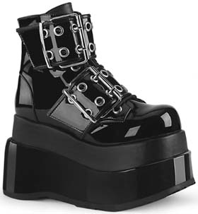 Pleaser/Demonia black patent 2 large buckle 4 1/2 inch tier platform women's Bear ankle boot