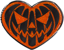 Kreepsville pumpkin heart glitter enamel pin badge.