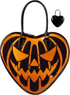 Kreepsville black/orange vinyl pumpkin glitter heart shoulder bag purse