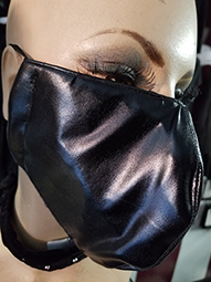 Black vinyl/cotton lined hand made 3 layer washable surgical mask with adjustable strap