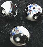 Medium 3/8 inch round black, blue, white filigree metal yin yang bead imported from India