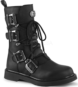 Pleaser/Demonia black pu mid calf Bolt combat boot with side zip