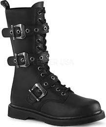  Demonia /Pleaser 1 1/4 inch heel 14 eyelet mid calf faux leather/vegan leather Bolt combat boot with side zip