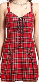 Tripp red plaid shoulder strap pleated mini dress