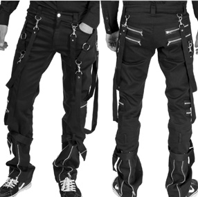 Heartless black cotton fitted Bronte mens' bondage pant with zips, straps