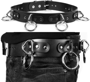 Funk Plus 1 3/4 inch buckling leather bondage belt with 1 1/2 chrome loop rings