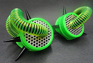 Solstice cyber goggles with green coils corrugated tube, spikes, perforated lenses