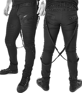 Vixxsin black cotton elastane Chrome men's strappy fitted studded pants