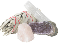 Love and Happiness crystal kit with sage, selenite, rose quartz, amethyst druzy