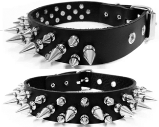 Funk Plus black leather 2 row 1 inch and 1 1/2 inch spikes buckle choker