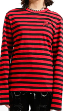  Tripp NYC skull patch long sleeve black red cotton stripe top
