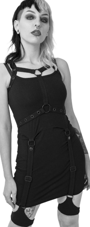 Heartless strappy black cotton elastane Conspiracy dress with leg garters