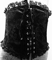 Cykxincorp black brocade laced front waist cincher with lace trim