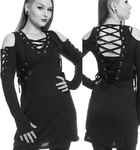 Poizen Industries Crave black poly top with thumbholes, side/front/back lacing