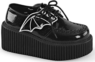 Pleaser black glitter vinyl pu 3 inch lace up creeper with bat wings