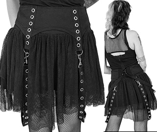 Poizen Industries black poly cotton elastane netting mini skirt