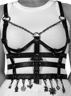 Pleaser Demonia pu vegan leather harness with hanging charms