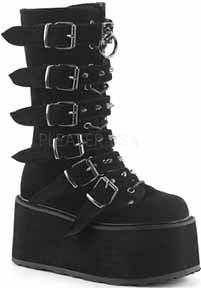  Pleaser/Demonia black velvet spiked buckle 3 1/2 inch platform women's mid calf Damned boot with side zip