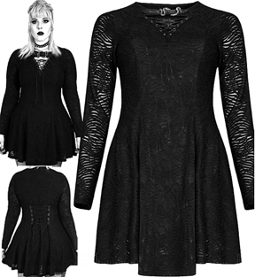 Punk Rave textured sheer black poly spandex jersey keyhole neck short Post Apocalyptic Minerva dress with snake buckle, princess seams