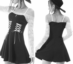Dark in Love black princess short corset dress with white contrast
