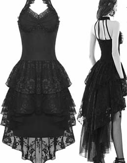 Dark in Love Black poly spandex Sexy Claw chest lace short halter dress with back bustle
