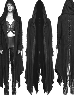 Punk Rave black poly cotton elastane ladies' hanky hem distressed hooded Manticore Cardigan with lace up detail