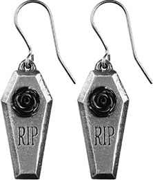 Alchemy English pewter RIP Rose coffin earrings.