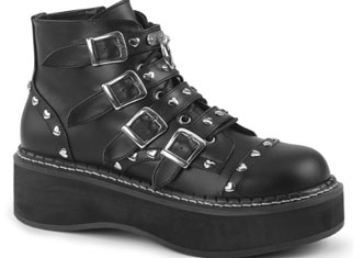 Pleaser/Demonia black pu lace up 2 inch platform women's Emily 5 buckle strap ankle boot
