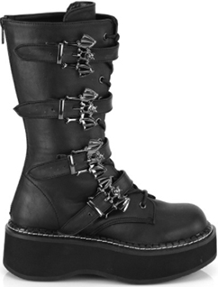 Pleaser/Demonia black pu lace up 2 inch platform women's Emily 4 buckle strap mid calf boot with back zip