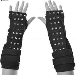 Poizen Industries black stretch Emory strappy armwarmers with chain