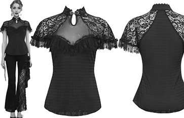 Eva Lady black Dark Allure womens' poly spandex fitted keyhole sweetheart neckline top