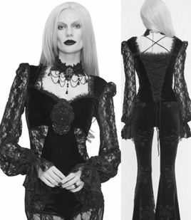  Eva Lady gothic black lace and velvet long sleeve elegant ladies' top