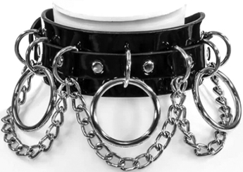 Funk Plus black patent vegan chain ring buckle choker