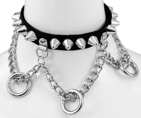 Funk Plus uk77 cone studded leather bondage chain choker with hanging o-rings