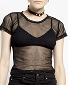 Tripp NYC black fishnet short sleeve women's top.