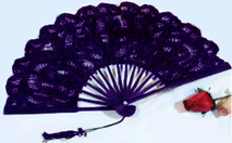 Black/purple Battenburg 8 1/2 inch lace fan 