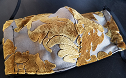 Gold burnout velvet/cotton lined hand made lined 3 layer washable surgical mask with adjustable strap