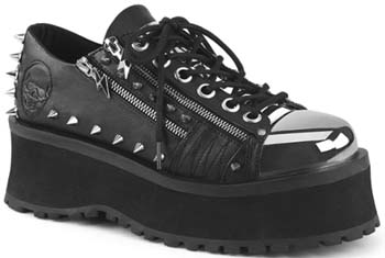 Pleaser/Demonia black pu 2 3/4 inch platform lace up pu men's/unisex Gravedigger shoe with metal toe