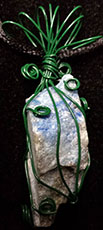 Azure Green lapis lazuli untumbled green wire wrap necklace on black cord